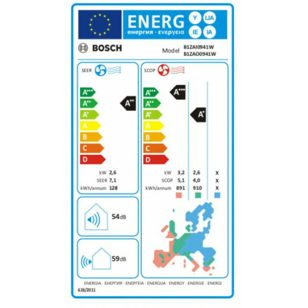 BOSCH B1ZAI0941W/B1ZAO0941W 9000BTU Κλιματιστικό Τοίχου - (6 δόσεις άτοκα)
