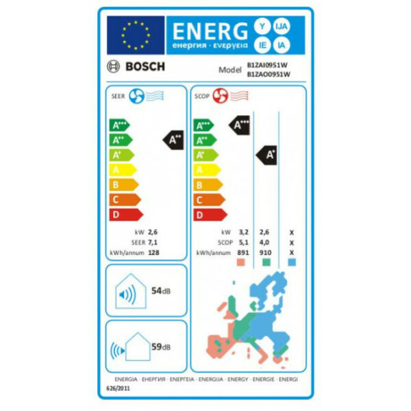 BOSCH B1ZAI0951W/B1ZAO0951W 9000BTU Κλιματιστικό Τοίχου - (6 δόσεις άτοκα)