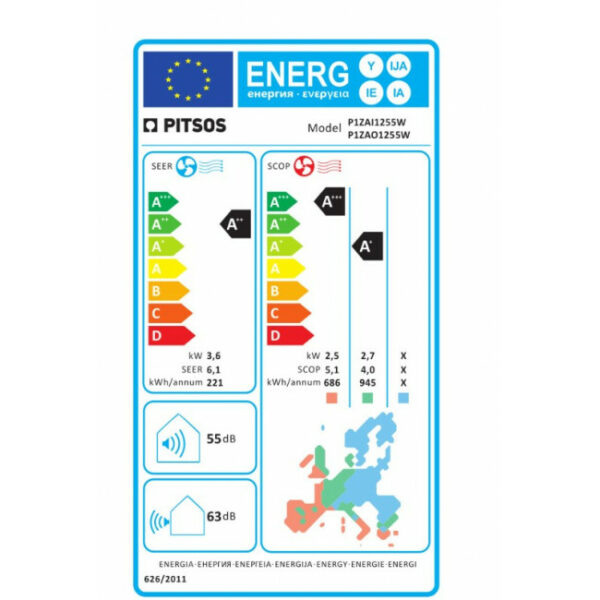 PITSOS NEFELI STANDARD 12PSI/PSO-12VW30 12000BTU Κλιματιστικό Τοίχου