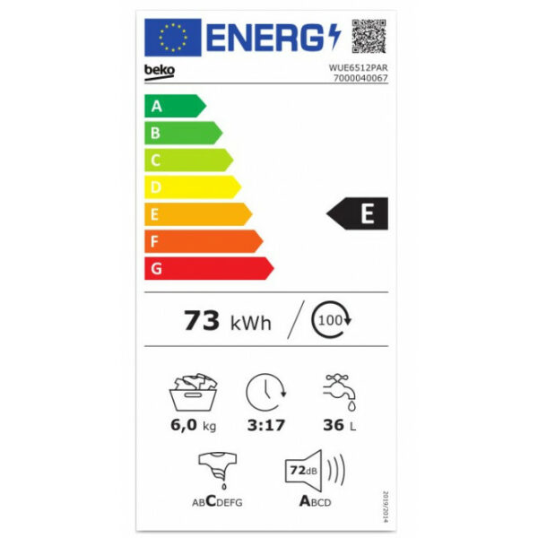 BEKO WUE 6512 PAR Πλυντήριο ρούχων White