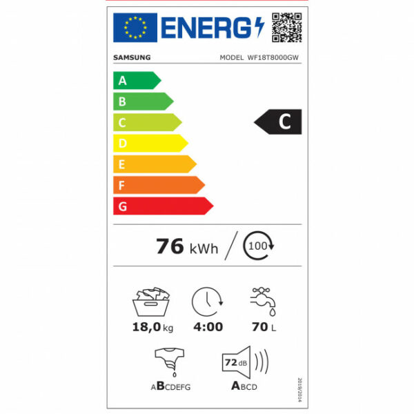 SAMSUNG WF18T8000GW/LV 18KG Πλυντήρια ρούχων - (12 δόσεις άτοκα)