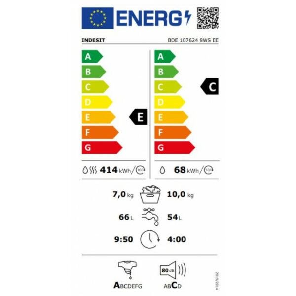 INDESIT BDE 107624 8WS Πλυντήριο Στεγνωτήριο White - (12 δόσεις άτοκα)