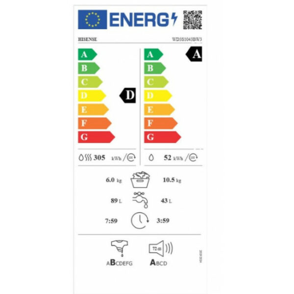 HISENSE WD3S1043BW3 Πλυντήριο-Στεγνωτήριο White - (12 δόσεις άτοκα)